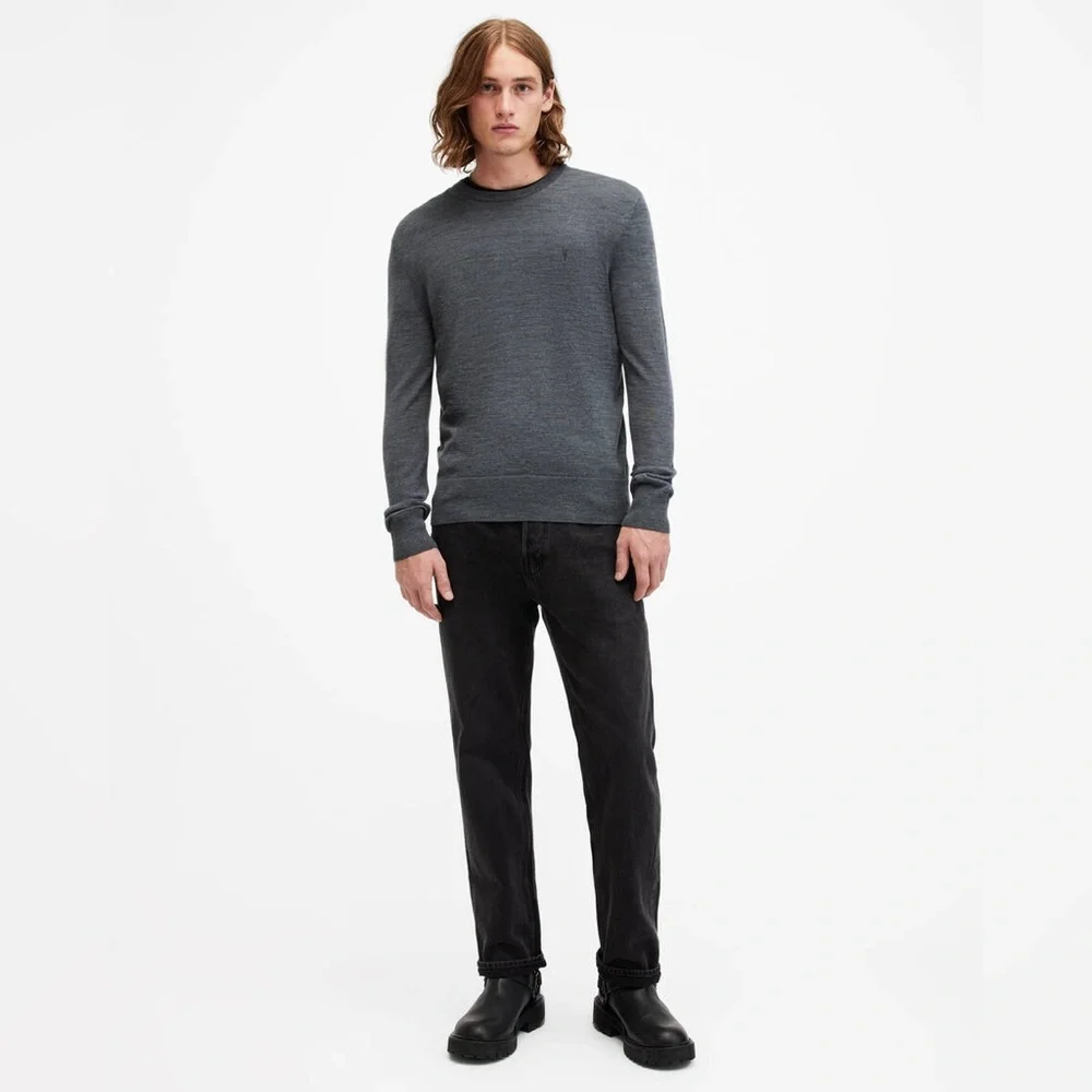 Allsaints Mode Merino Crew Neck Ramskull Sweater in Smith Blue M